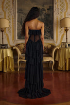 Strapless Ruffle Tiered Maxi Dress H6719