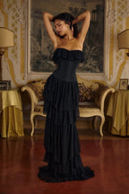 Strapless Ruffle Tiered Maxi Dress H6719