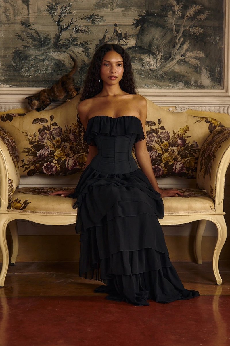Strapless Ruffle Tiered Maxi Dress H6719