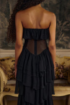Strapless Ruffle Tiered Maxi Dress H6719