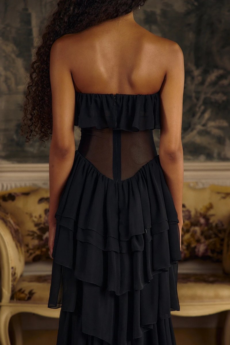 Strapless Ruffle Tiered Maxi Dress H6719