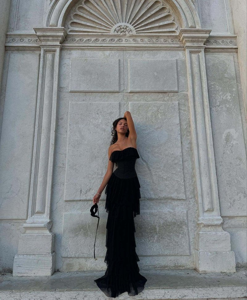 Strapless Ruffle Tiered Maxi Dress H6719