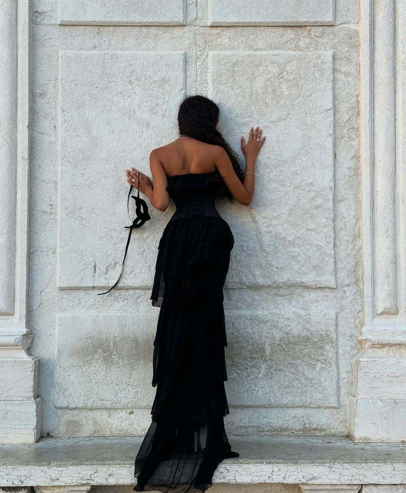 Strapless Ruffle Tiered Maxi Dress H6719