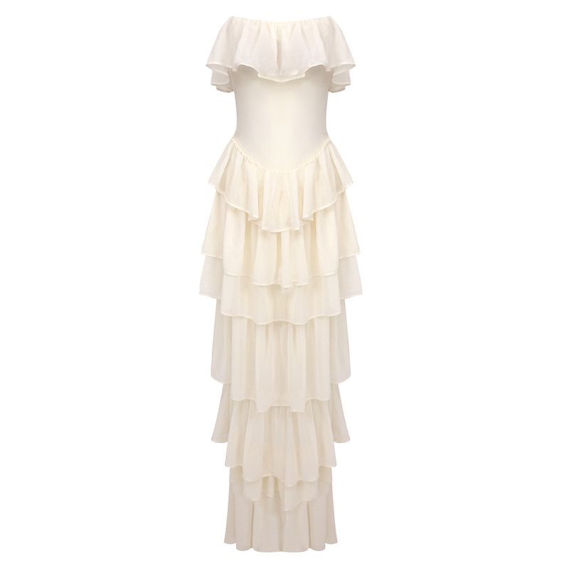 Strapless Ruffle Tiered Maxi Dress H6719