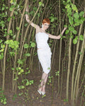 Strapless Ruffle White Midi Dress H6855