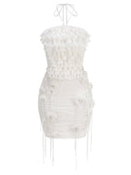 Strapless Ruffle White Midi Dress H6855