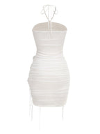 Strapless Ruffle White Midi Dress H6855
