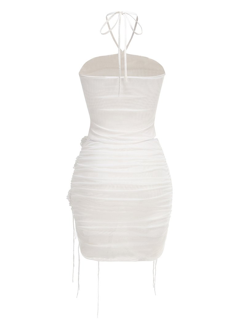 Strapless Ruffle White Midi Dress H6855