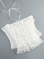 Strapless Ruffle White Midi Dress H6855