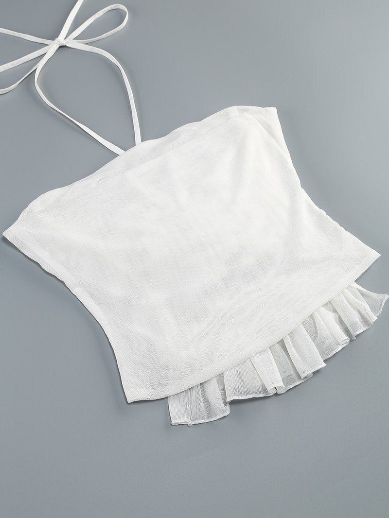 Strapless Ruffle White Midi Dress H6855