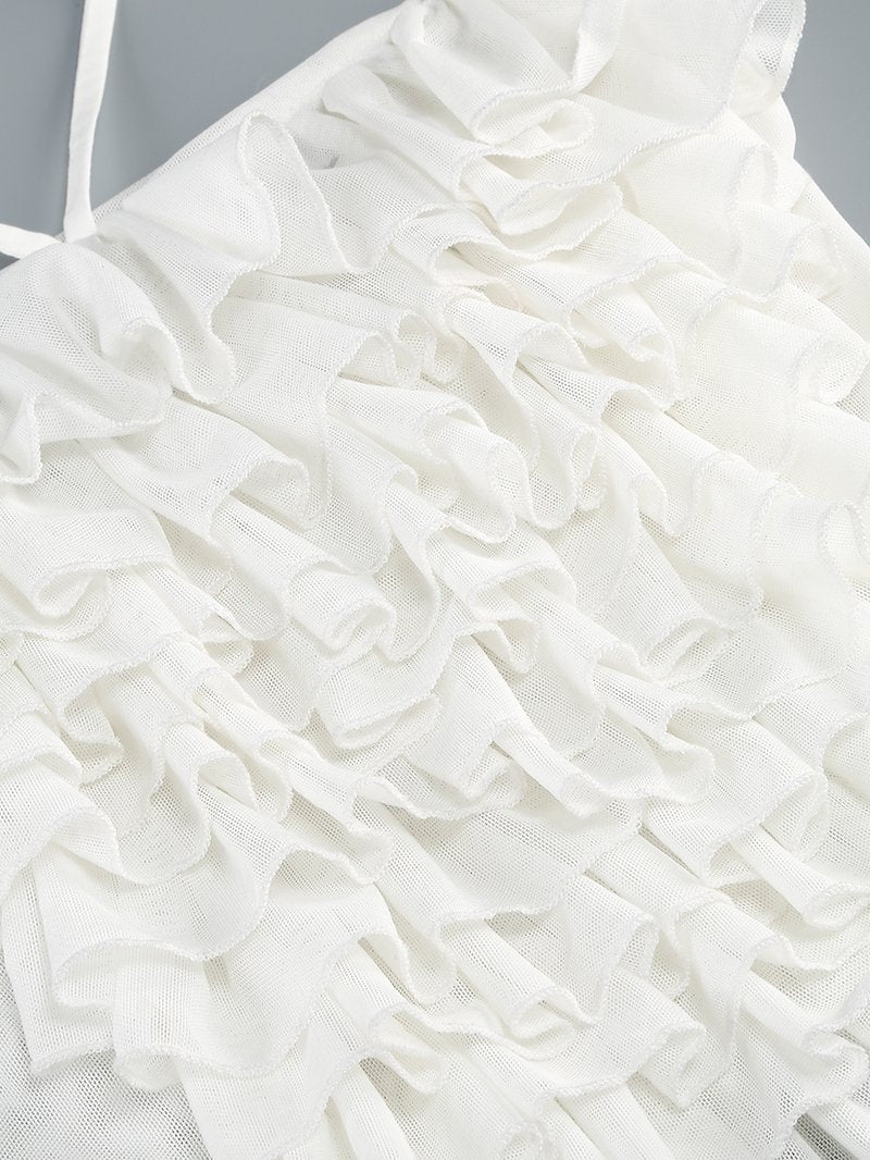 Strapless Ruffle White Midi Dress H6855