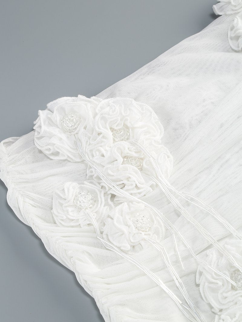 Strapless Ruffle White Midi Dress H6855
