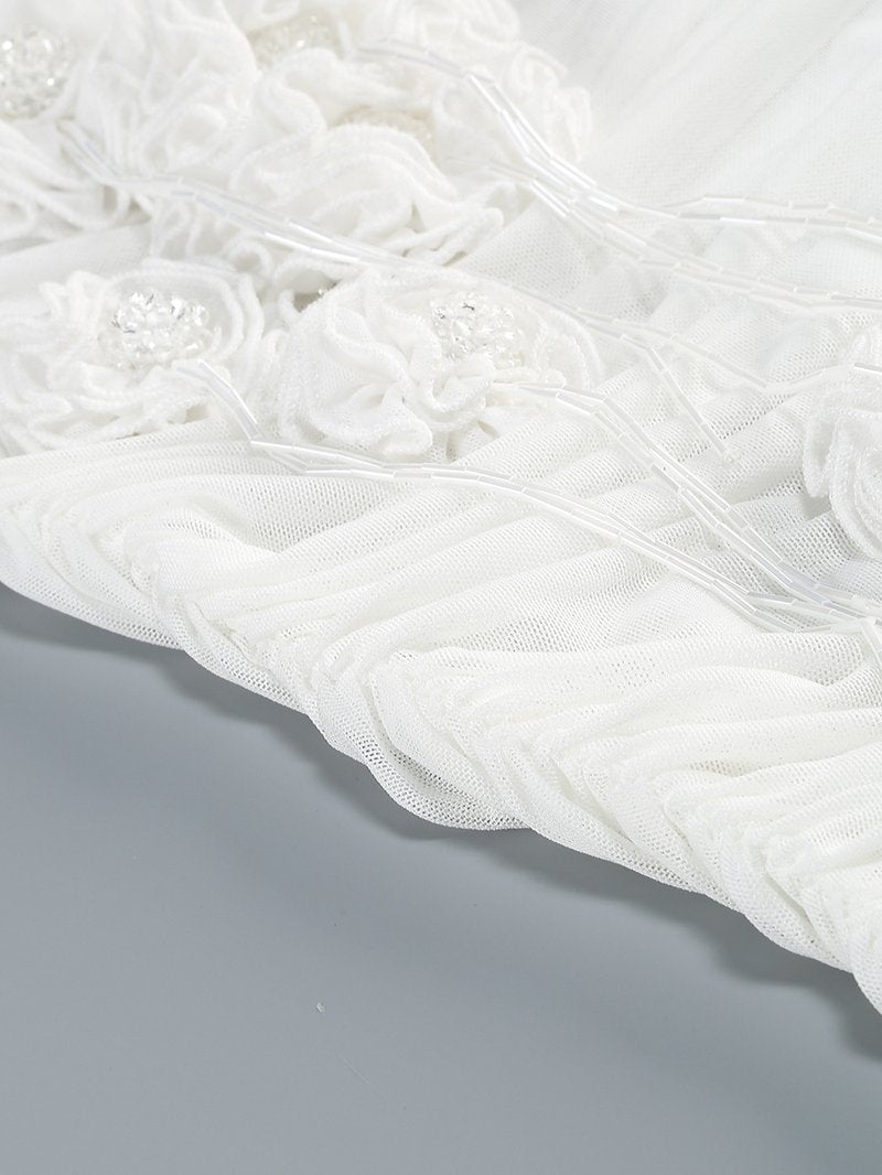 Strapless Ruffle White Midi Dress H6855