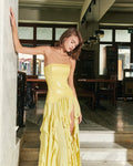 Strapless Ruffle Yellow Maxi Dress H7100