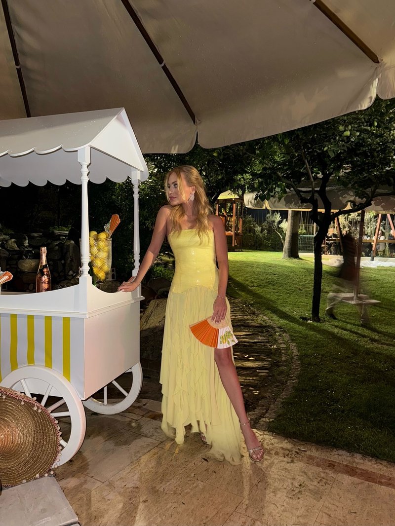 Strapless Ruffle Yellow Maxi Dress H7100