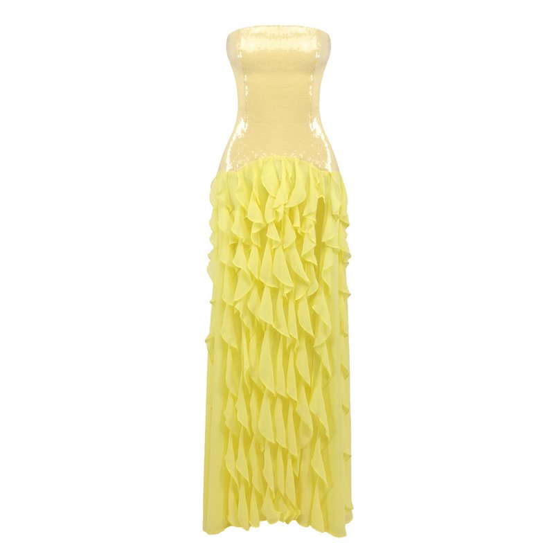 Strapless Ruffle Yellow Maxi Dress H7100
