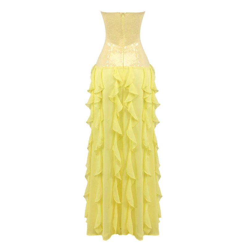 Strapless Ruffle Yellow Maxi Dress H7100