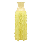 Strapless Ruffle Yellow Maxi Dress H7100