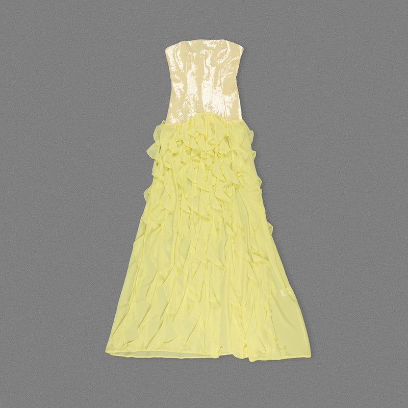 Strapless Ruffle Yellow Maxi Dress H7100