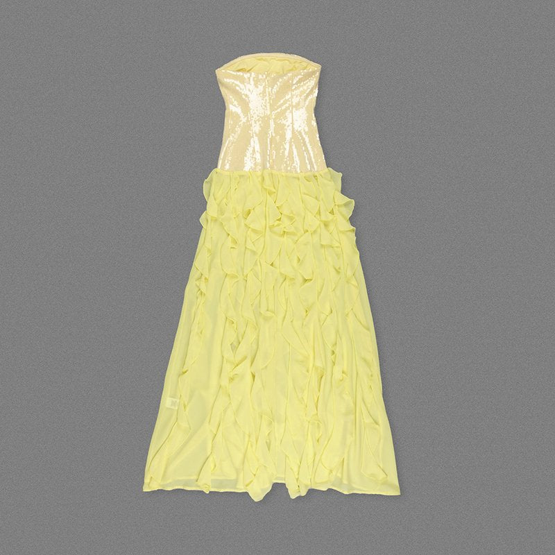 Strapless Ruffle Yellow Maxi Dress H7100