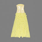 Strapless Ruffle Yellow Maxi Dress H7100