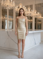 Strapless Satin Corset Midi Dress H7059