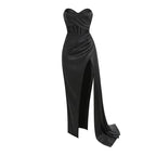 Strapless Satin High Slit Gown H6352