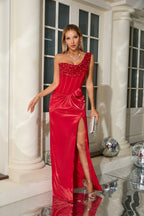Strapless Satin Red Maxi Dress H6437