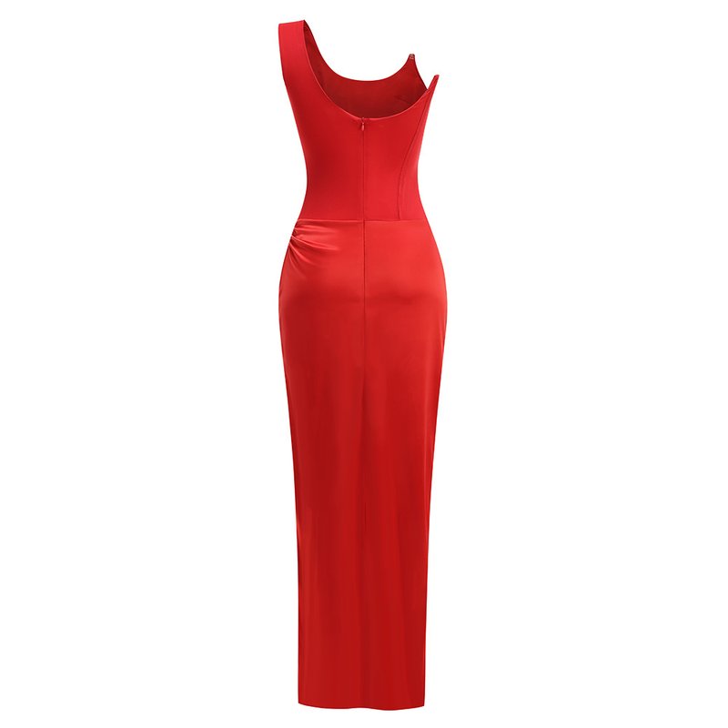 Strapless Satin Red Maxi Dress H6437