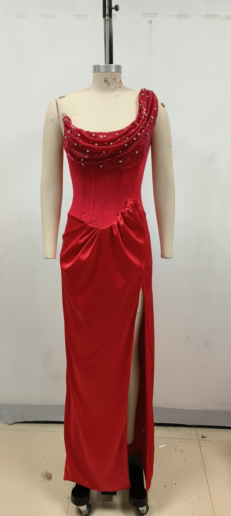 Strapless Satin Red Maxi Dress H6437