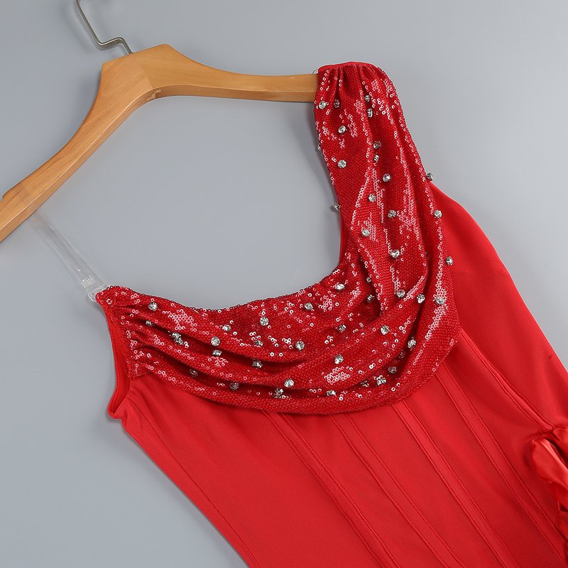 Strapless Satin Red Maxi Dress H6437