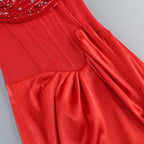 Strapless Satin Red Maxi Dress H6437