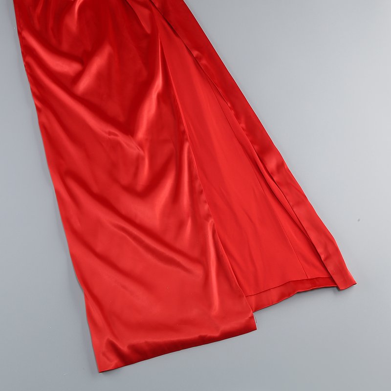 Strapless Satin Red Maxi Dress H6437