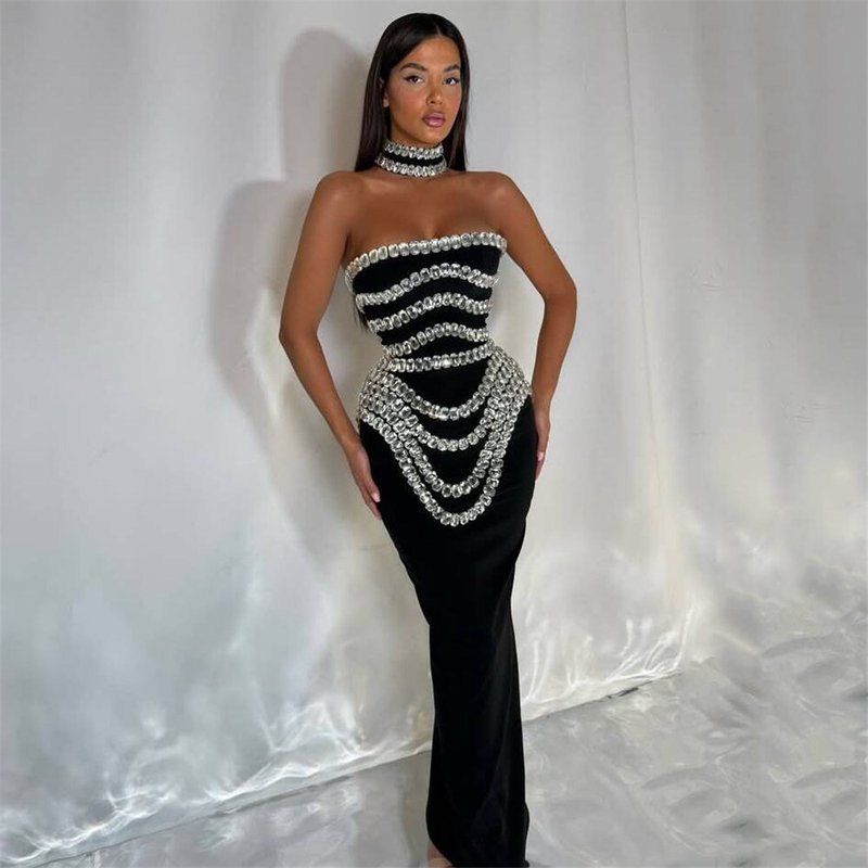 Strapless Sequin Bandage Maxi Dress H6644
