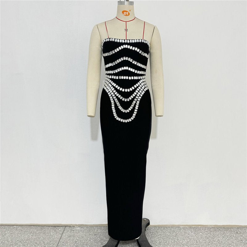 Strapless Sequin Bandage Maxi Dress H6644