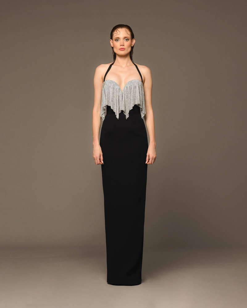 Strapless Sequin Black Maxi Dress H5479