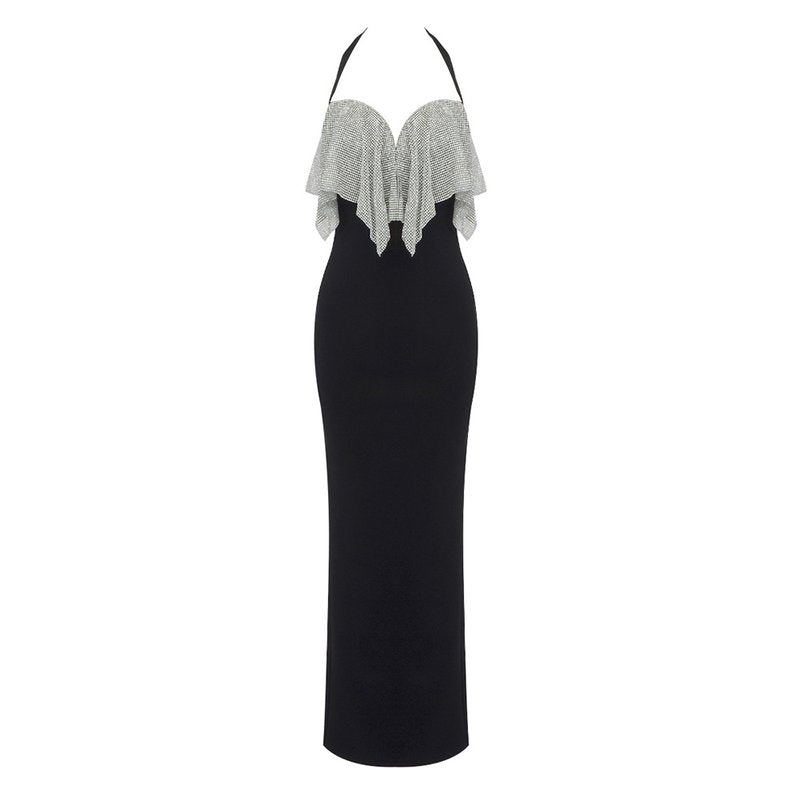 Strapless Sequin Black Maxi Dress H5479