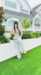 Strapless Sequin Crop Top & Wide Leg Pants Set H5295