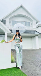 Strapless Sequin Crop Top & Wide Leg Pants Set H5295