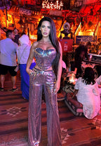 Strapless Sequin Crop Top & Wide Leg Pants Set H5295