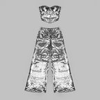 Strapless Sequin Crop Top & Wide Leg Pants Set H5295