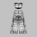 Strapless Sequin Crop Top & Wide Leg Pants Set H5295