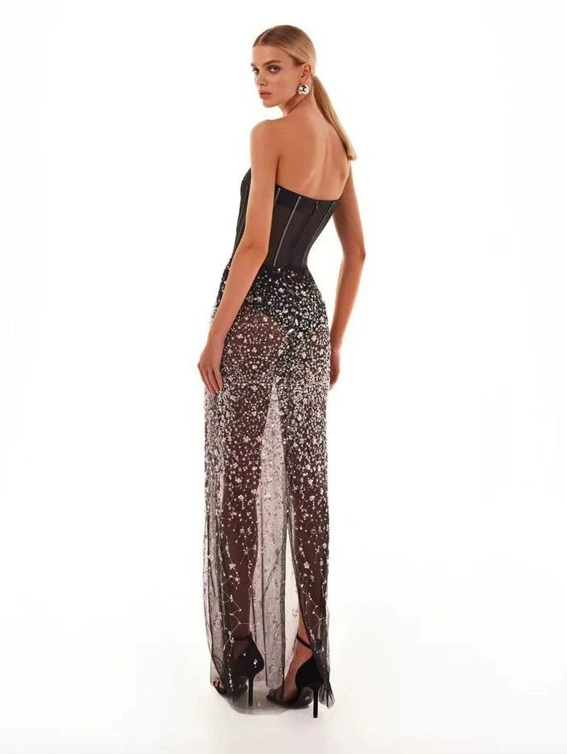 Strapless Sequin Embellished Maxi Dress H6355