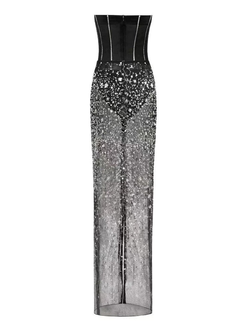 Strapless Sequin Embellished Maxi Dress H6355