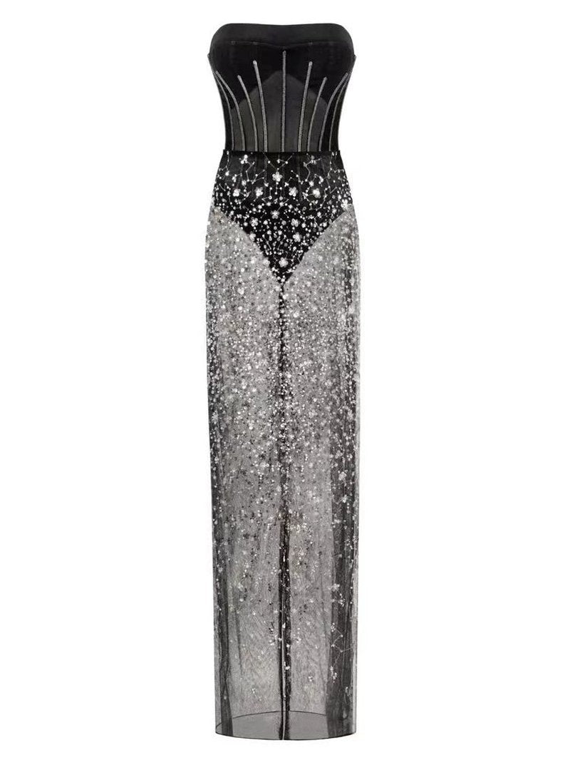 Strapless Sequin Embellished Maxi Dress H6355
