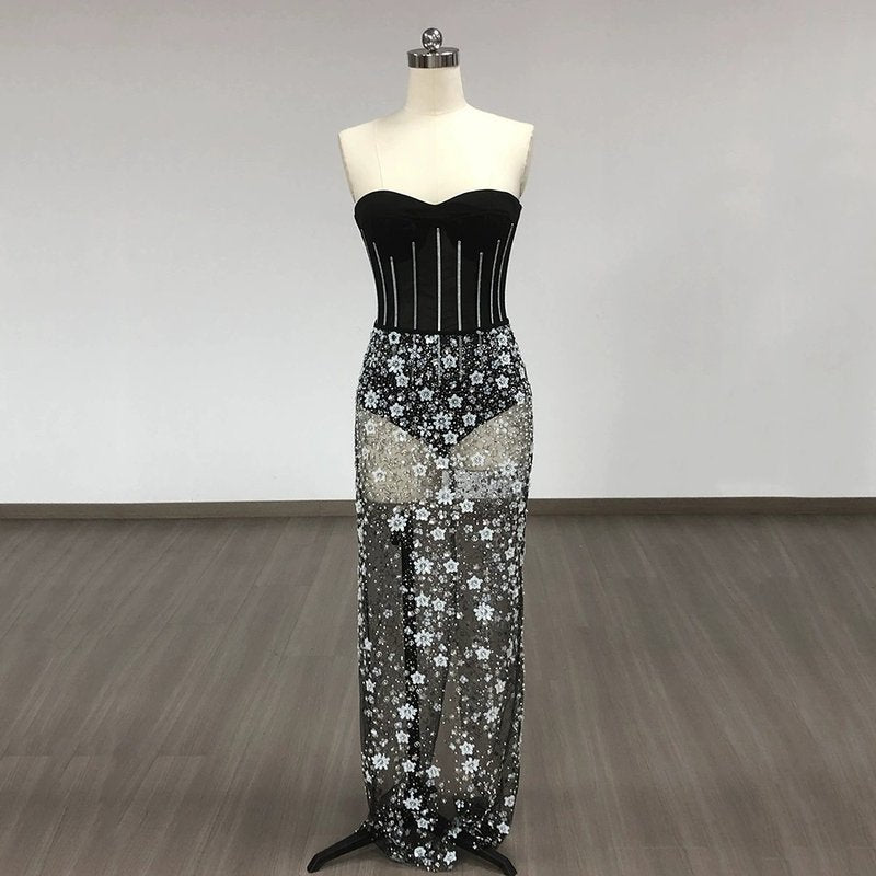 Strapless Sequin Embellished Maxi Dress H6355