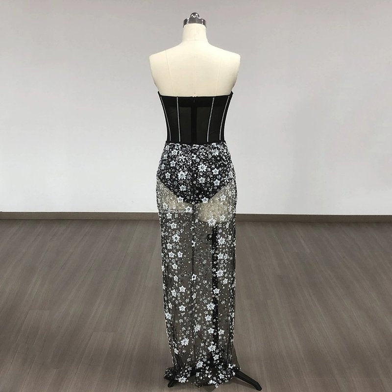 Strapless Sequin Embellished Maxi Dress H6355