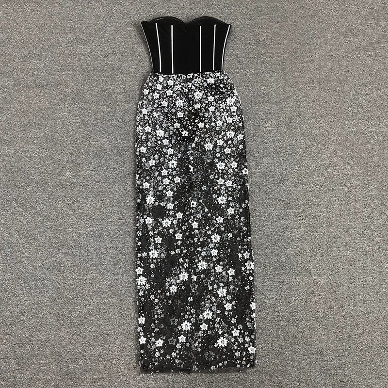 Strapless Sequin Embellished Maxi Dress H6355