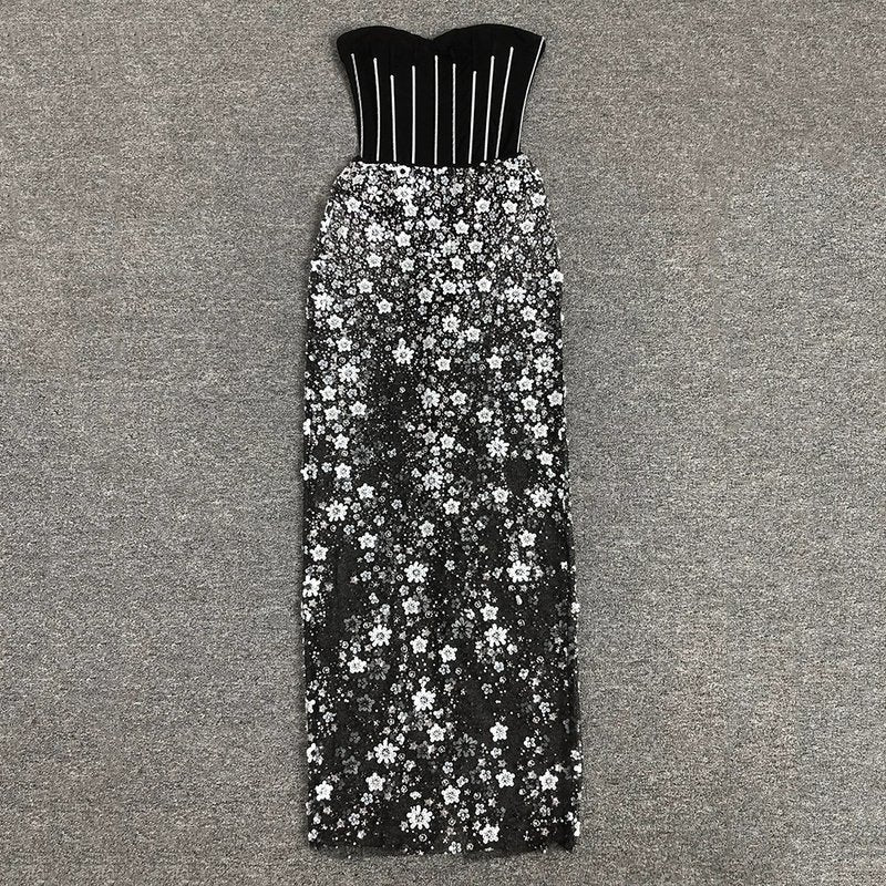 Strapless Sequin Embellished Maxi Dress H6355