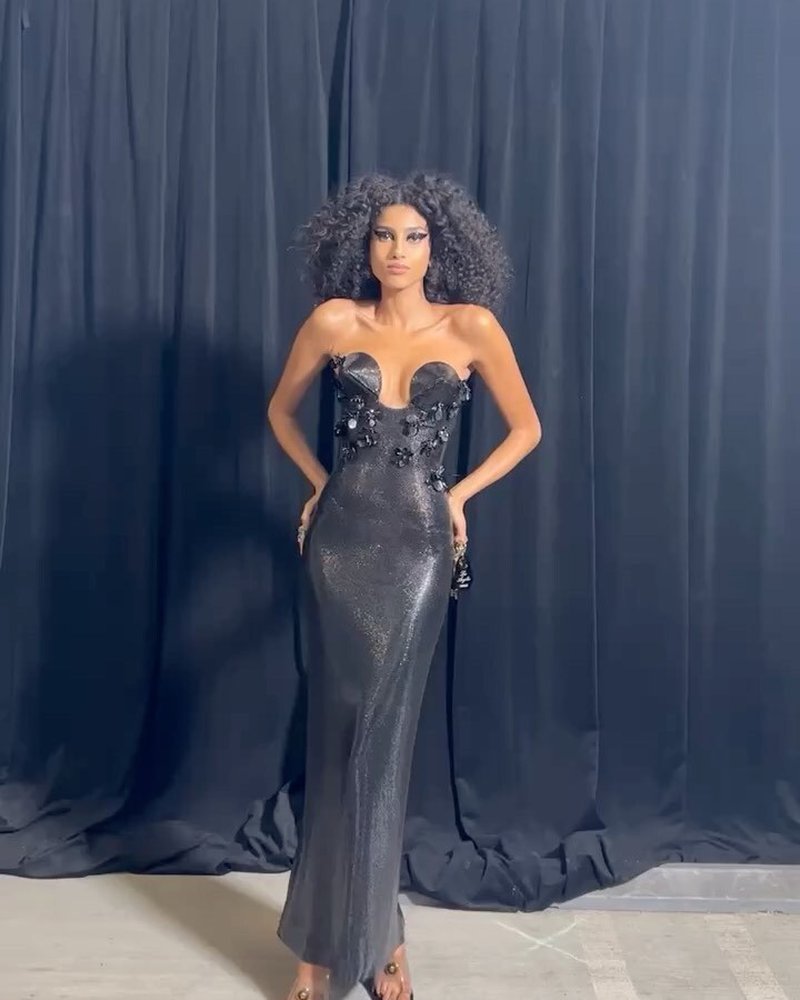 Strapless Sequin Embellished Midi Dress H5982